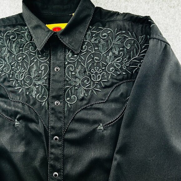 Larry Mahan Cowboy Collection Western Pearl Snap Shirt Size XL Black Embroidered - Picture 3 of 13